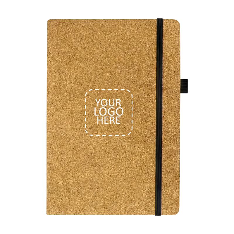 Eco-Friendly A5 Cork Notebook With Pen Loop & Bookmark with Logo